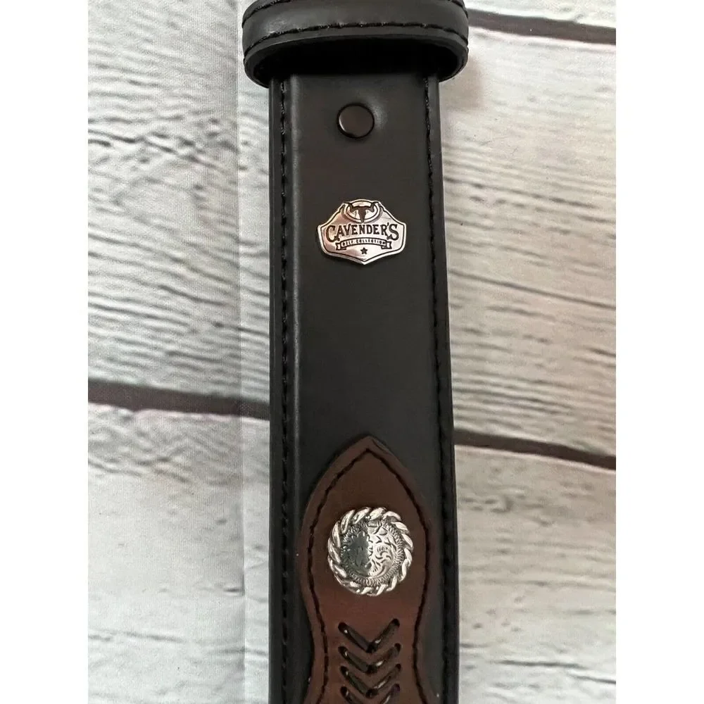 CAVENDER'S black brown embroidered southwestern aztec leather belt size 30 NWOT